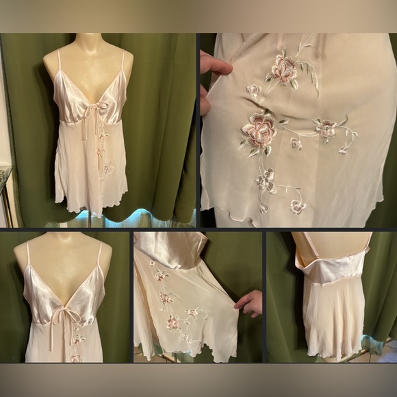 Vintage Other - Vintage Y2K California Dynasty Open Front Pink Floral Embroidery Chemise